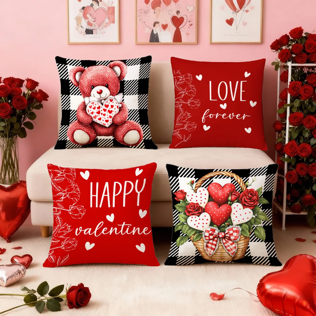 VIKAMA Valentine's Day Red Cute Double-Sided Printed Home Decoration Bedroom Sofa Pillowcase Cushion Cover Without Inner Core