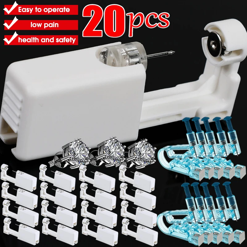 20PCS Blue Ear Piercing Gun Kit Asepsis Disposable Healthy Safety Nose Earring Piercer Tool Set Machine Kit Studs Body Jewelry