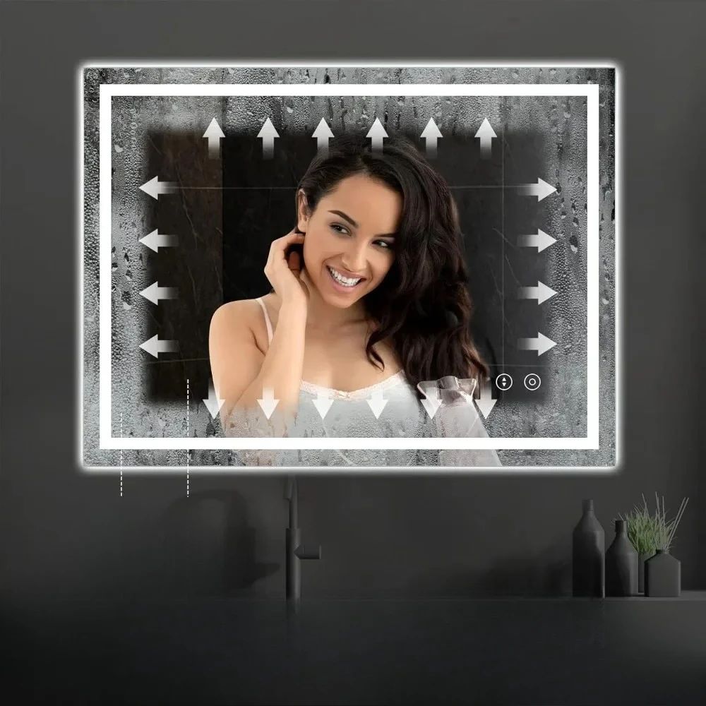 

#For Wall Mounted Vanity Mirror With 3-color Light Makeup Mirrors 40 X 32 Inches LED Bathroom Mirror Touch Button Backlight^