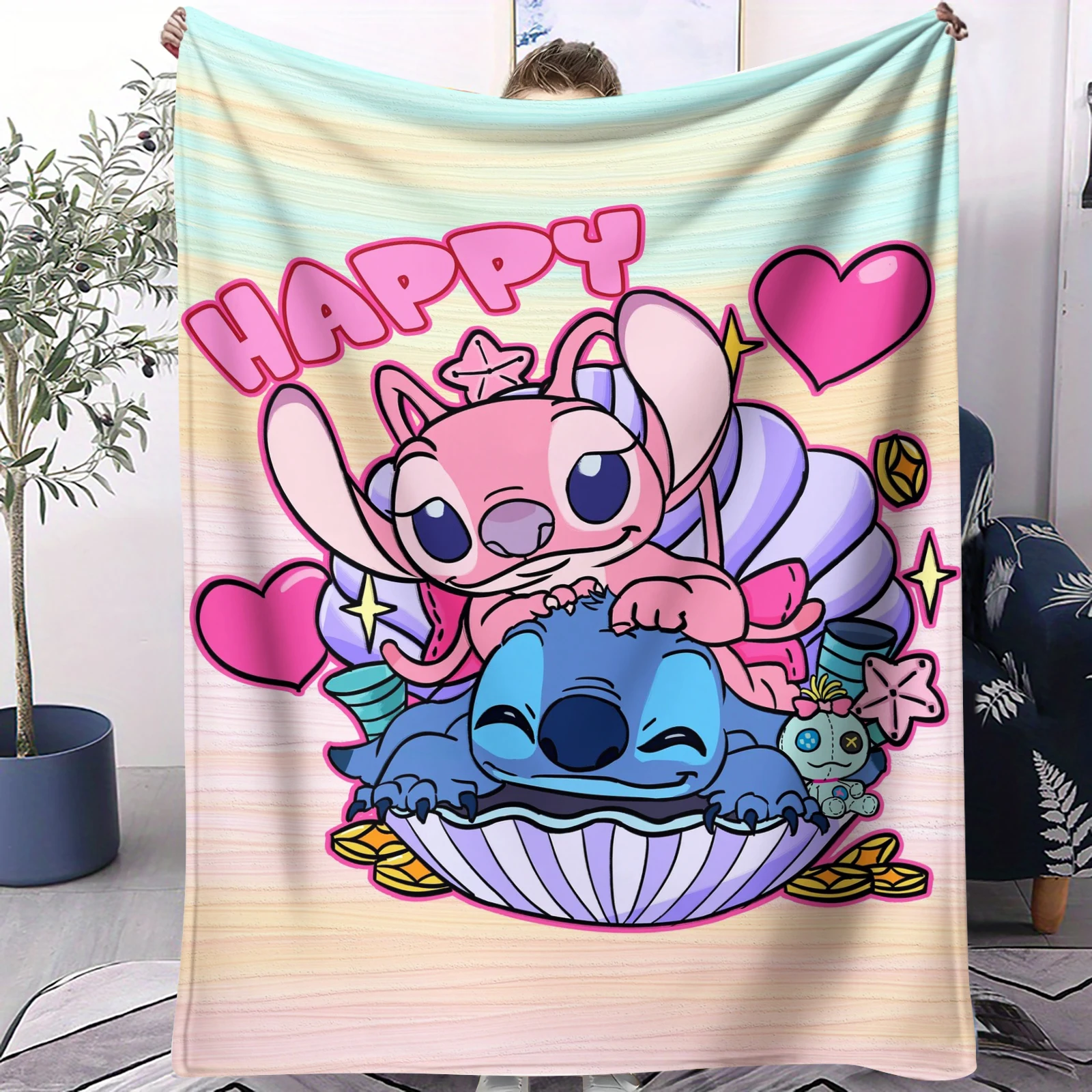 Manta de Franela con Dibujos Animados de Stitch, Ideal para Sala de Estar, Dormitorio, Sofá, Viajes por Carretera, Familias, Niños, Regalo de Anime