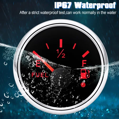 Imagen 2 del producto Indicador de nivel de combustible de 52mm, medidor de combustible de 0-190Ohm con función de alarma para barco marino, coche, yate, retroiluminación de 7 colores, indicador de tanque de aceite