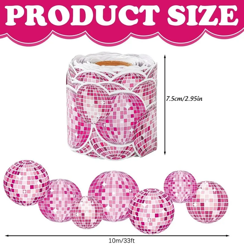 10M/Roll Pink Disco Ball Bulletin Board Border Stickers , Waterproof Self-Adhesive Trim for Birthday Party & Scrapbook DIY Craft