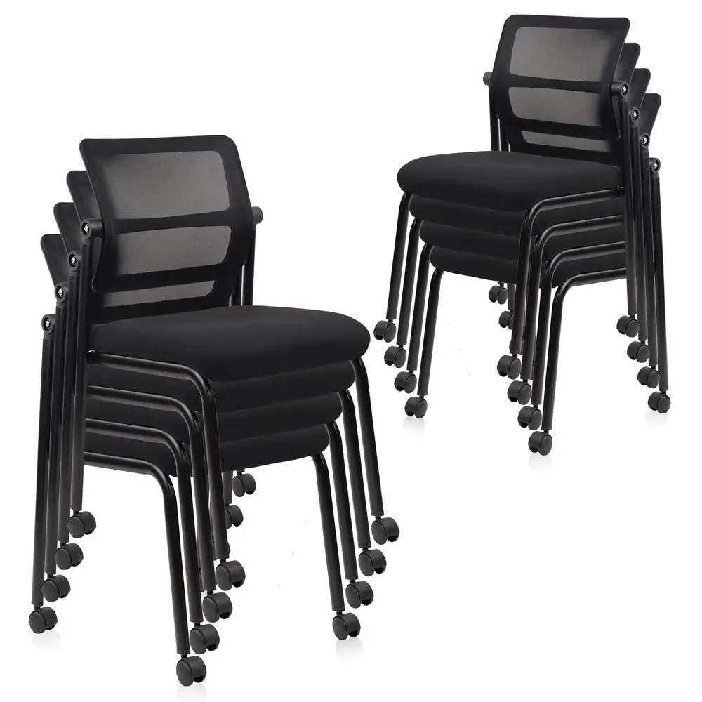 

Stacking Armless Office Waiting Room Chair with Wheels, Stackable Mesh Guest Reception Desk Chairs with Adjustable Backrest for