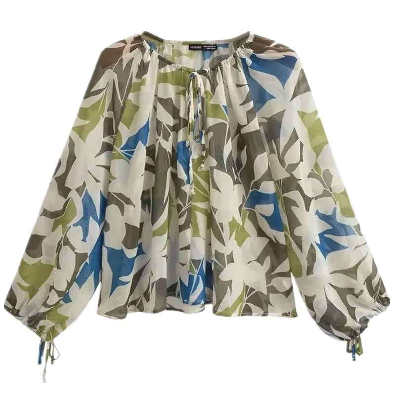 

Loose Long Sleeve round Neck Printed Shirt Women's Fashion Trend New Style Floral Pattern Commute Style Casual Shirt