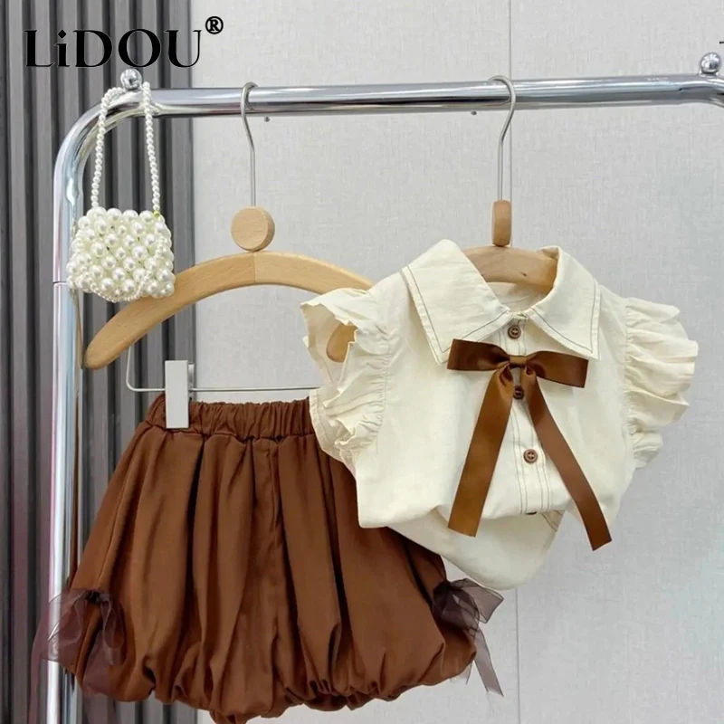 2023 New Korean Fashion Sports Chic Summer Children\'s Sets Contrasting Colors Vintage Elegant Fashion England Style Clothes