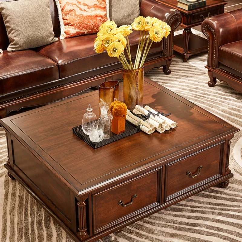 JJAmerican All-solid Wood Coffee Table North American Cherry Wood Tea Table Four Drawers Storage