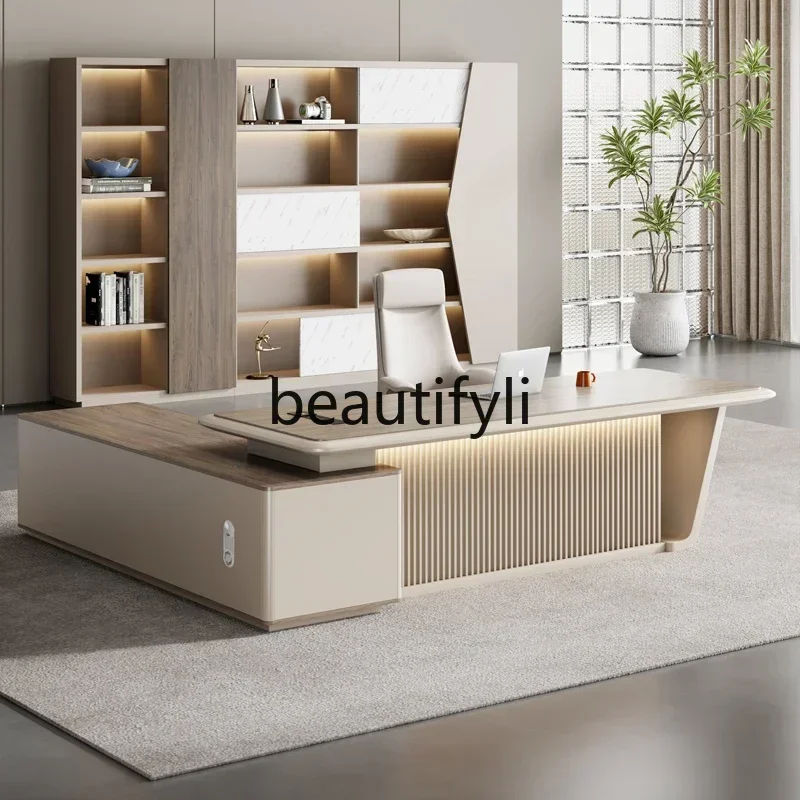 

Asmt14 New Boss office desk and chair combination modern fashion light luxury paint big desk