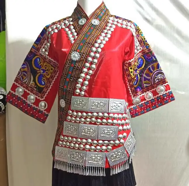 Chinese Hmongb Shirt Women Dance Red Folk Miao Embroidery Tops