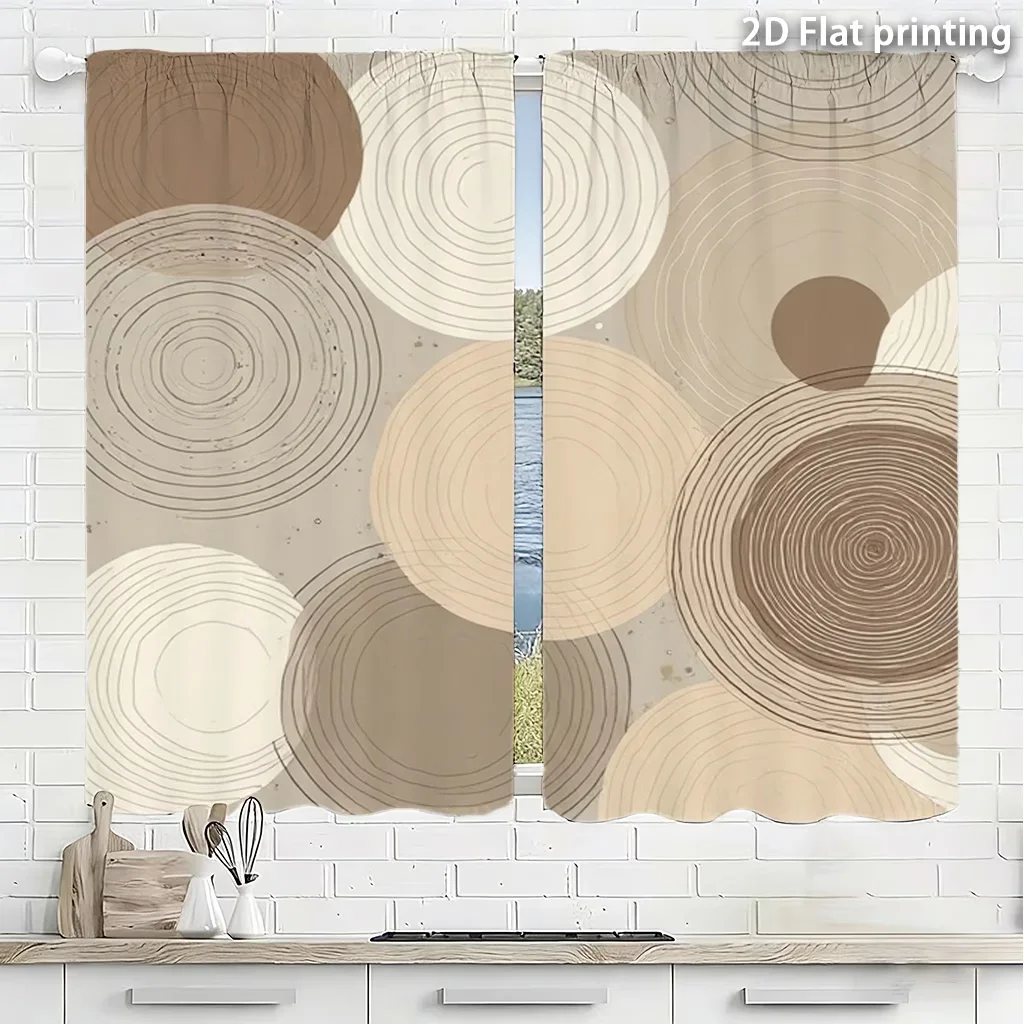 2PCS Digital Printed Curtains, Circular Spiral Geometric Abstract Pattern, Window Drapes for Living Room Bedroom Home Decoration