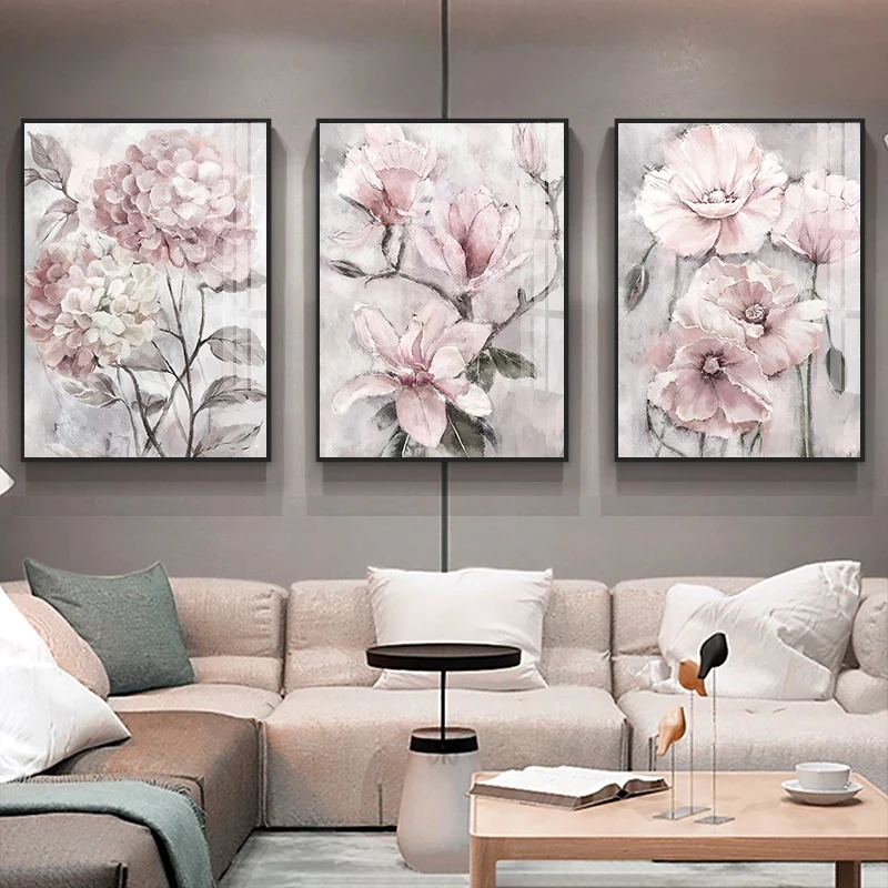 3pcs frameless Canvas Painting 3pcs Pink Flowers Posters Frameless Wall Art Canvas Prints Floral Nordic Paintings Home Decor Pic