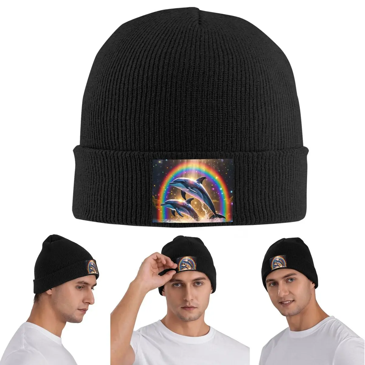 Sunset Dolphins Dancers Sea Creature Dolphin Warm Knitted Cap Winter Knit Bonnet Hat Skullies Beanies Hip Hop Caps for Unisex