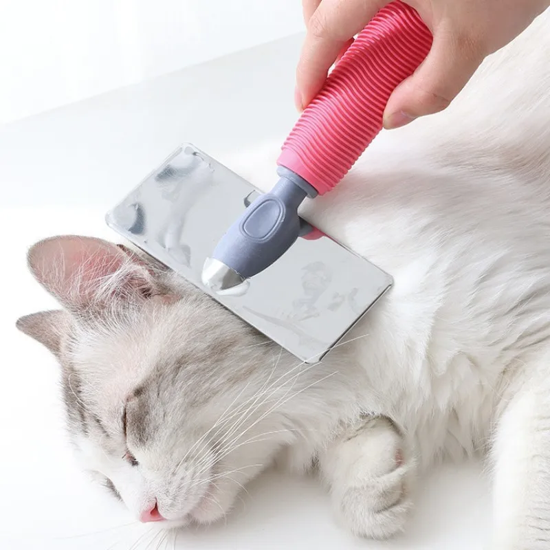 Cat Comb Silicone Cat Brush Massage Pet Hair Remover Stainless Steel Combs for Cats Pet Grooming Comfortable Handle Dog Brush