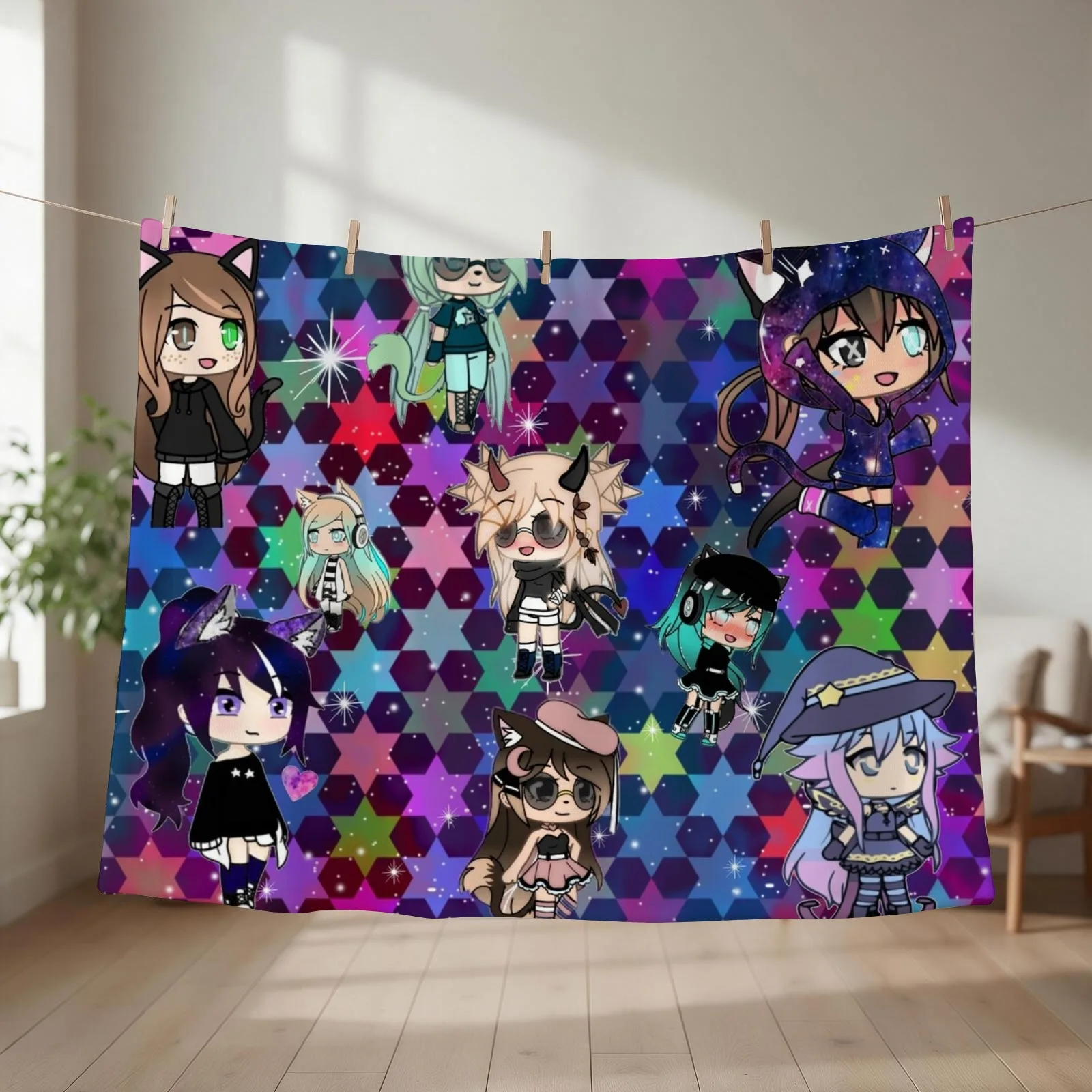 Gacha Life Girl bundle pack stars Throw Blanket couch cozy soft plush fuzzy picnic outdoor blanket