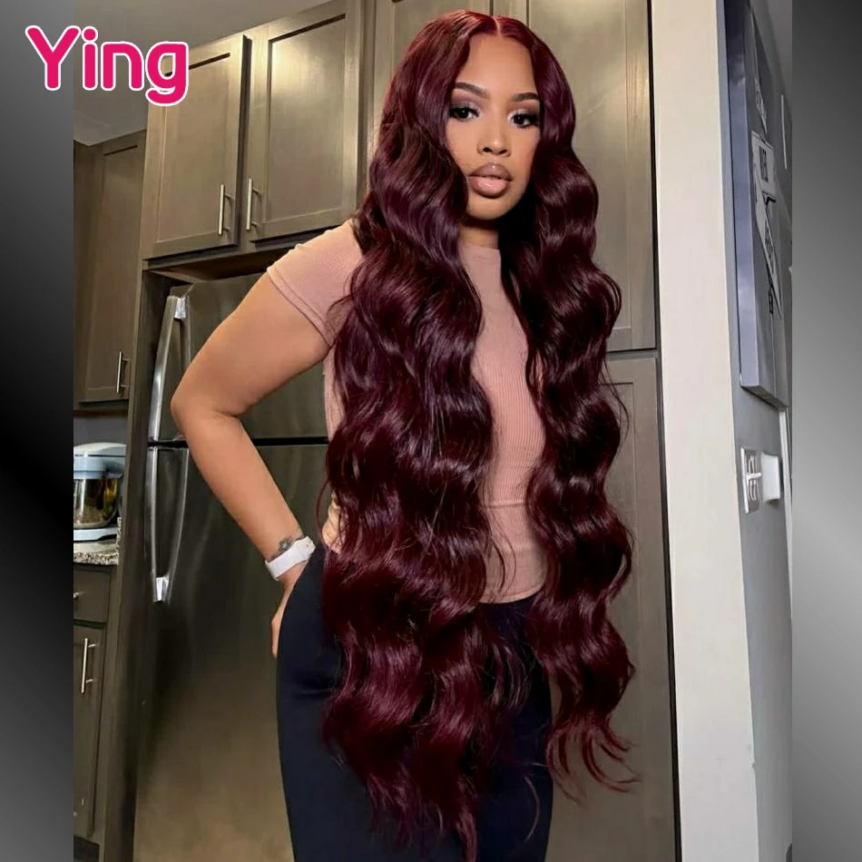 

Dark Burgundy 13x6 Lace Front Human Hair Wigs For Women Brazilian 200 Density Body Wave 13x4 Lace Frontal Wig Human Hair 36 Inch