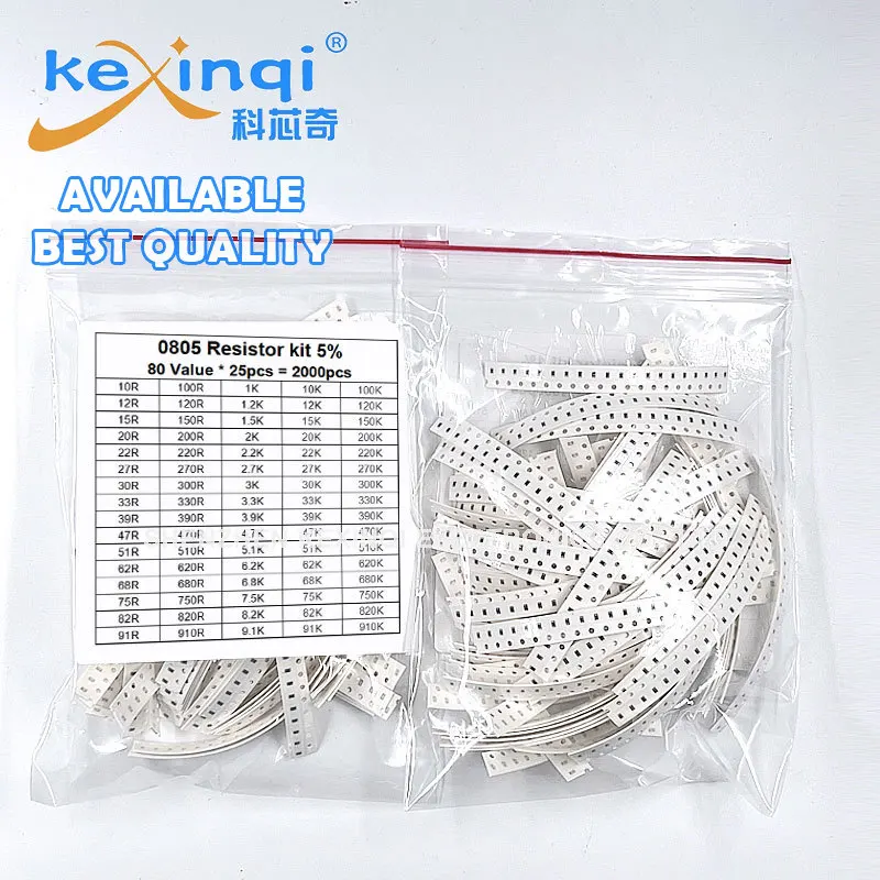 2000 buah Set Resistor 0805 SMD Resistor berbagai macam Kit Diy 10R - 910K Ohm 5% 80 nilai X 25 buah sampel 10 100 3.3 330 4.7 47 R K