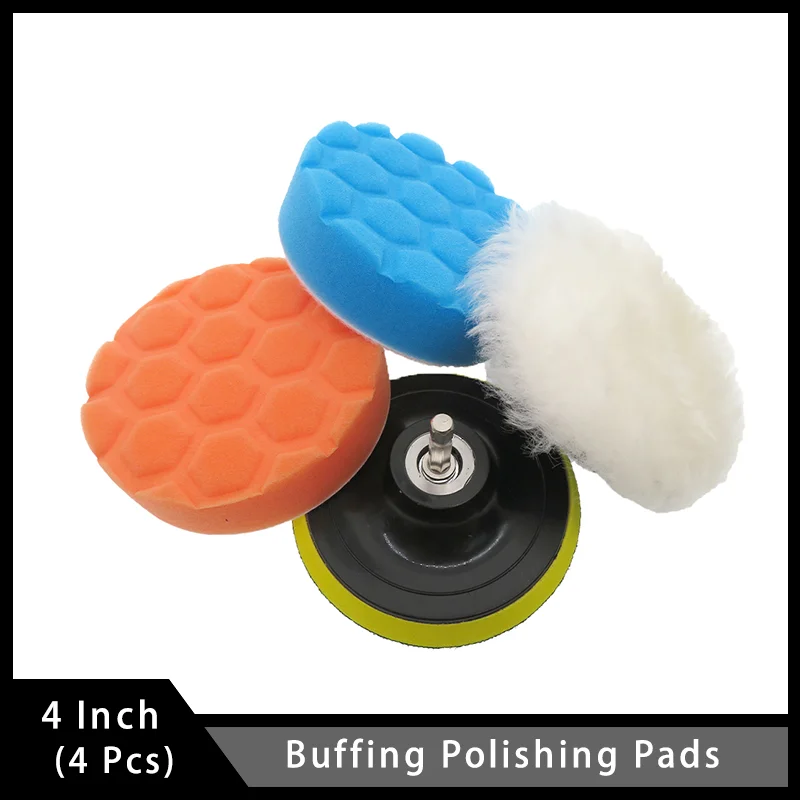 

4 Inch 4 Pcs Polishing Pad Buffing Wool Sponge Pads with M10 Adapter for Automobile RV and Motorcycle Polishing or Waxing