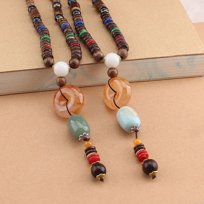

DIY accessories Ethnic style safety buckle pendant long sweater chain wooden Buddha beads versatile men's and women's necklace c