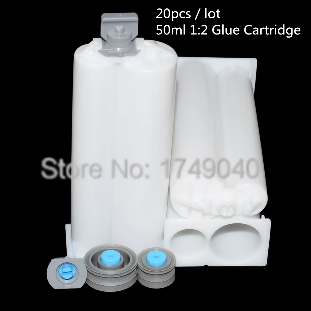 Cartuchos vacíos de doble barril, tubo de pegamento AB con pistones de sellado para pistolas de pegamento AB de 50ml, 1:1, 4:1, 1:2, 20 piezas, 50ml