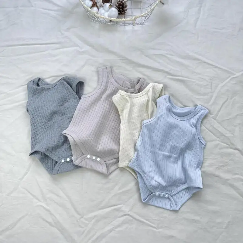2026 Summer New Baby Sleeveless Vest Bodysuit Solid Infant Boy Girl Soft Breathable Jumpsuit Cotton Newborn Clothes 0-24M