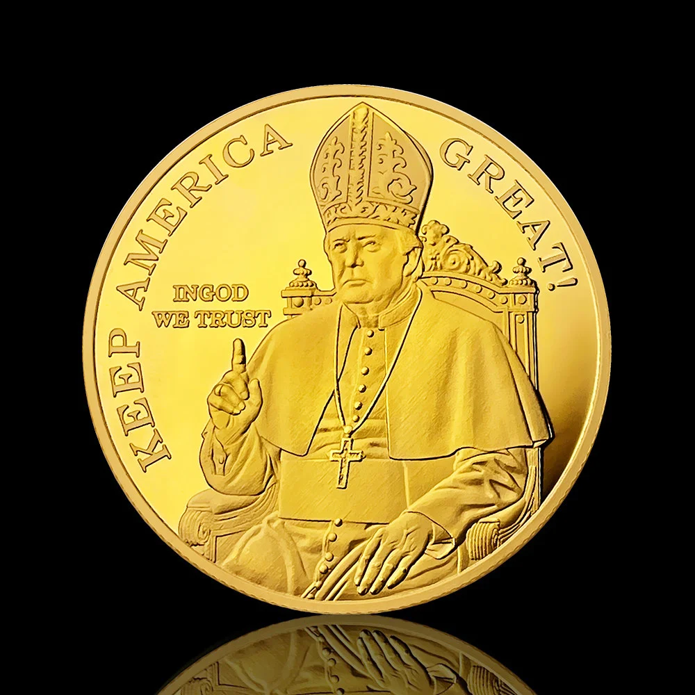 American Pope and President Creative Commemorative Coin Gold-Plated Coin Metal Foreign Trade Souvenir Medal Commemorative Medal