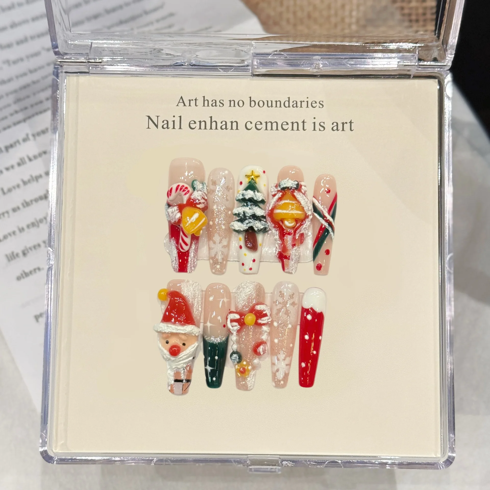 

10 шт., длинный гроб, ручная работа, накладные ногти на Рождество, 3D Санта-Клаус, декор рождественской елки, накладные ногти, снежинка, французские накладные ногти