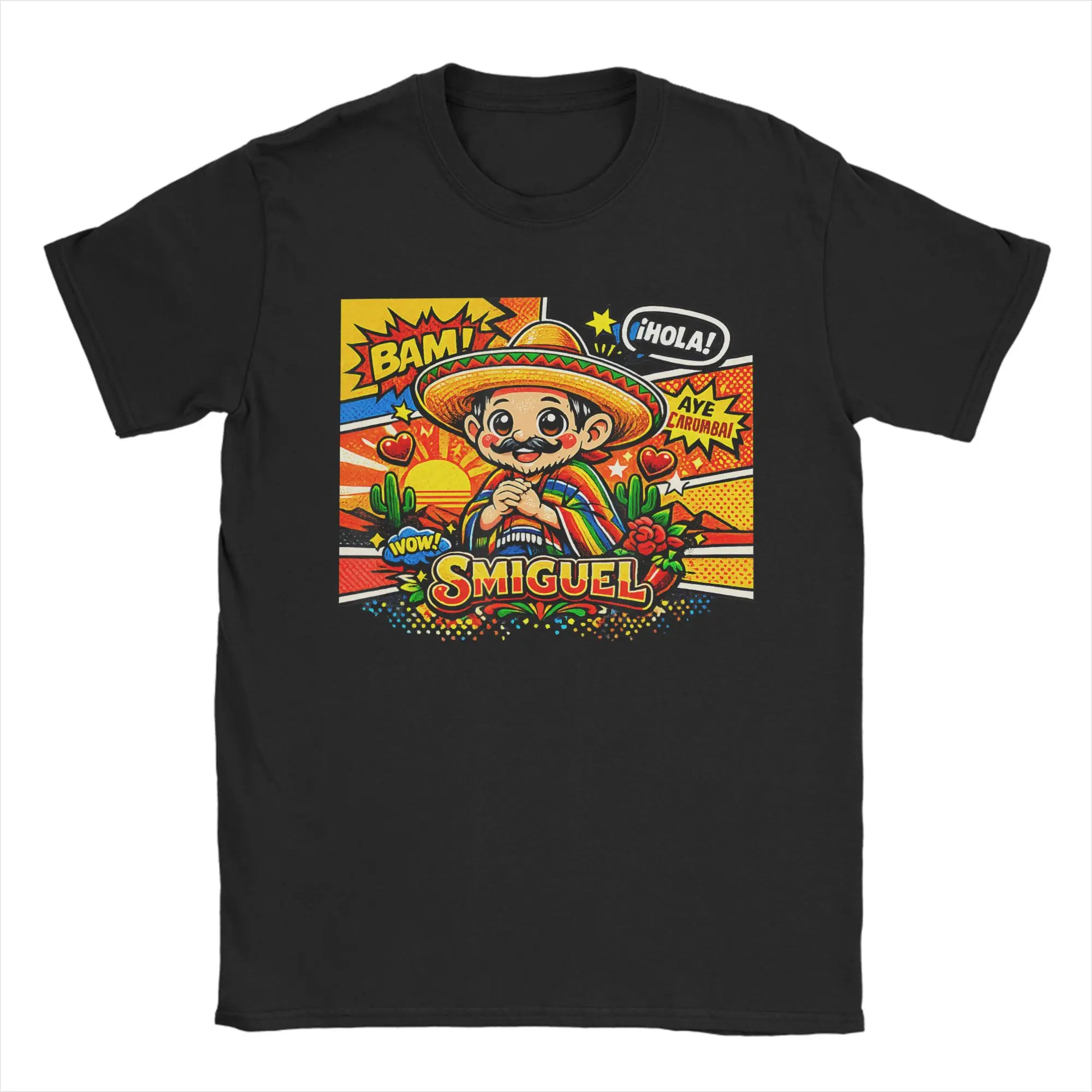 Smiguel Mexican Sombrero Mexican Culture Mashup T Shirts Men 100% Cotton Cool T-Shirts Crewneck  Tees Short Sleeve Clothing