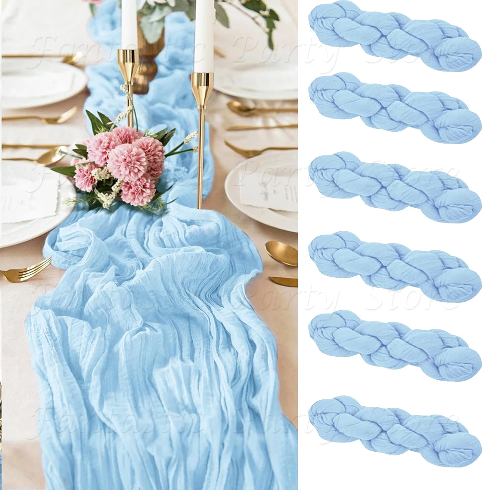 Light Blue Cheesecloth Table Runner Rustic Semi Sheer Gauze Baby Blue Cheese Cloth Table Runner Baby Shower Birthday Party Decor