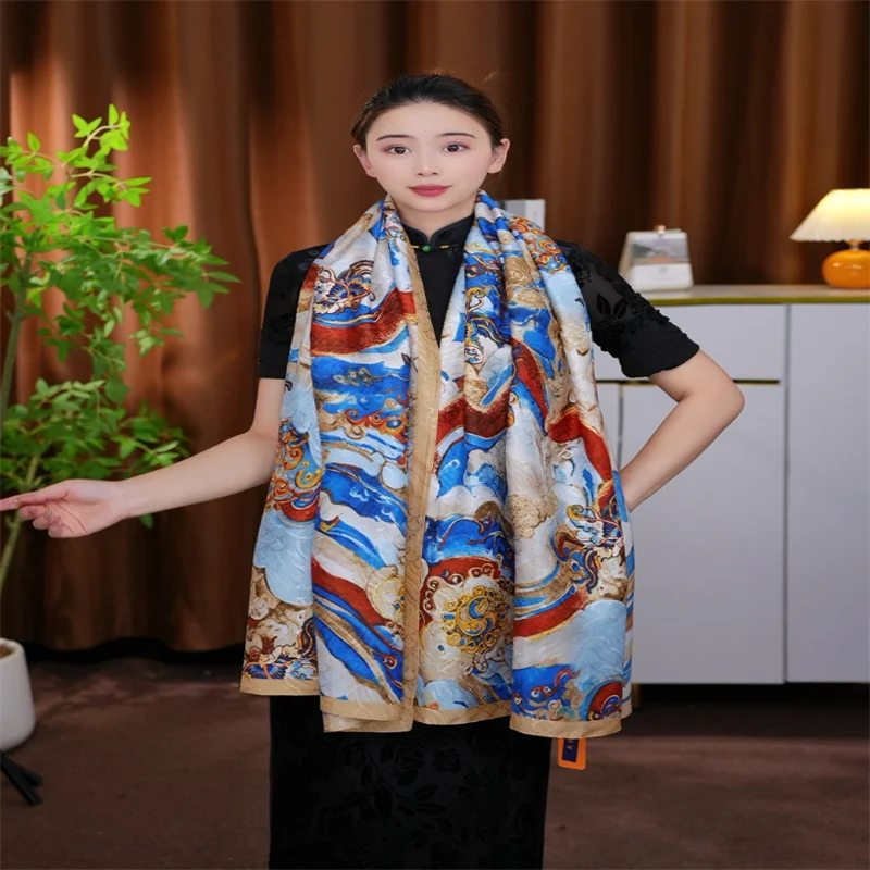 High Quality Soft Silk Scarf Women 180*90 Ladies Elegant Print Scarf Fashion Long Travel Shawl Beach Designer Scarf