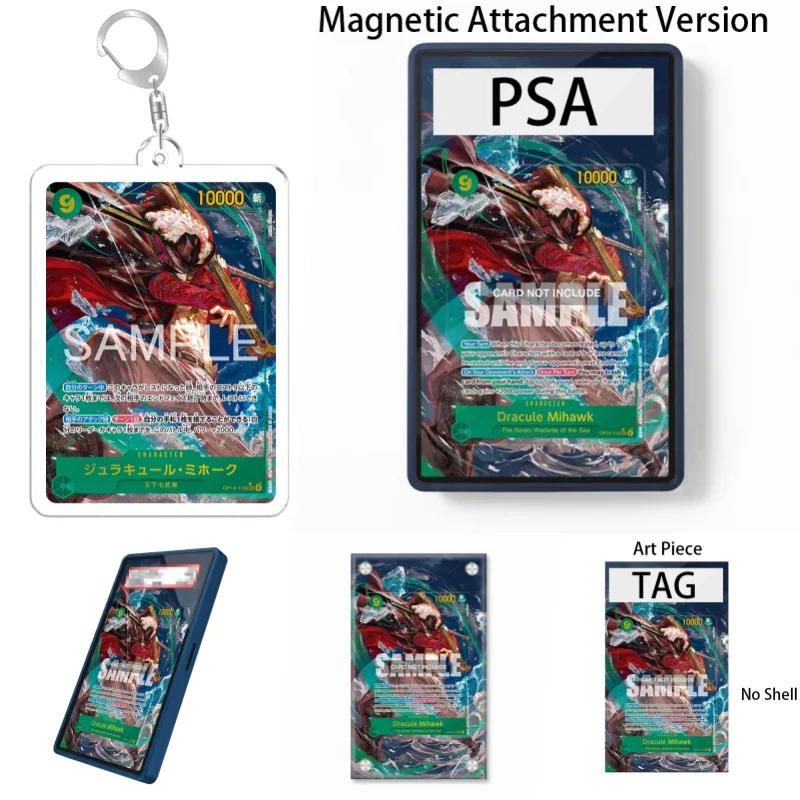 Expositor de arte para el juego de cartas ONE PIECE, regalo para fans del anime Dracule Mihawk, estuche protector de acrílico reciclable con llavero