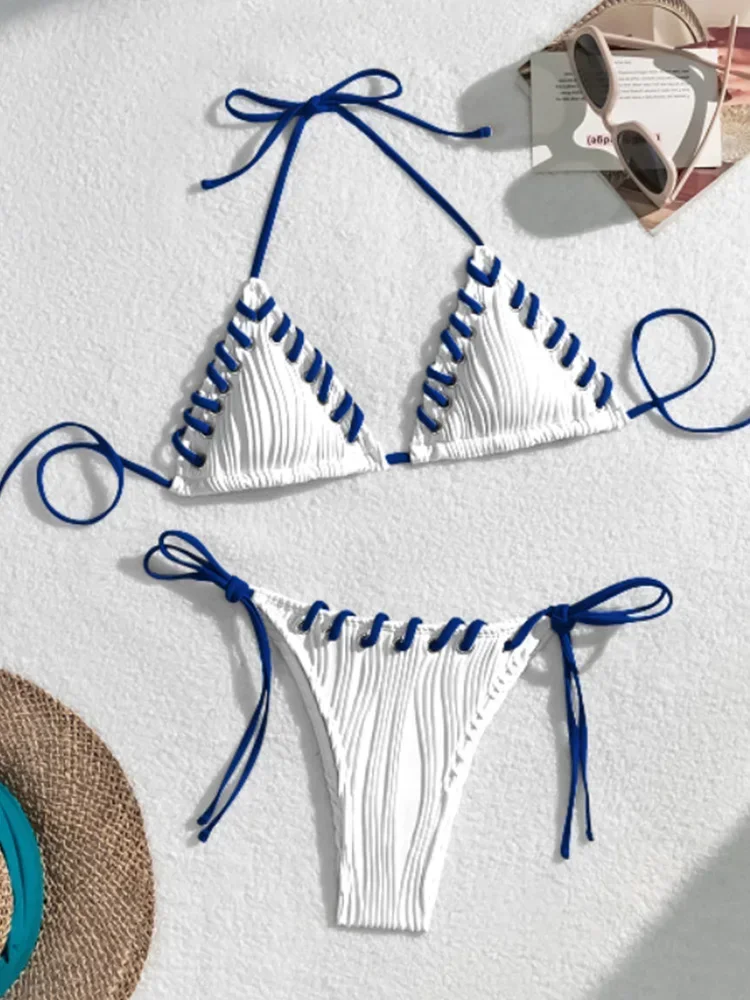 UETEEY 2025 Nuovo Costume da Bagno Estivo Bikini Set Solido Sexy Allacciato Backless Bikini 2 Pezzi Set Donne Split Beach Vacation Bikini