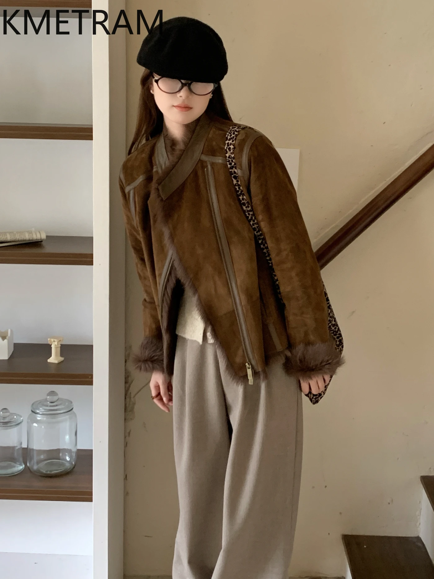 Kurtka damska z prawdziwej koziej skóry z wełną, krótkie futrzane kurtki, nowości 2025, płaszcze zimowe, odzież damska, шуба