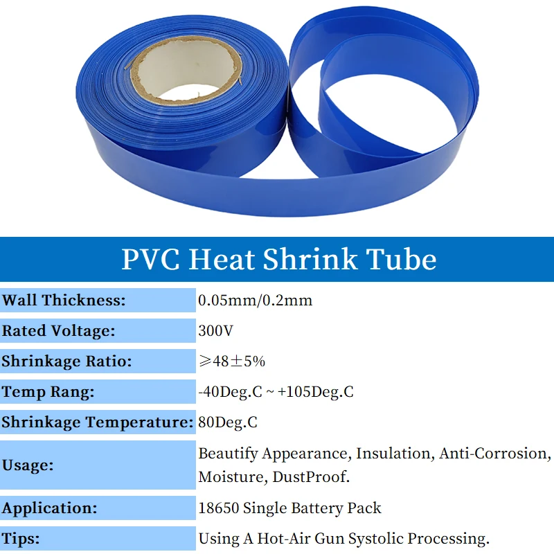 18650 Lithium Battery Heat Shrink Tube Width 17mm ~ 300mm Li-ion Wrap Cover Skin PVC Shrinkable Film Sleeves Insulation Sheath