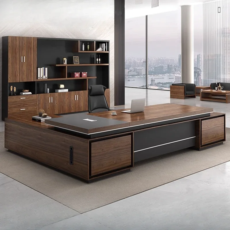 Modern Long Big Office Desks L Shaped Wooden Writing Drawers Computer Desks Study Designer Reading Escritorios Office Furniture