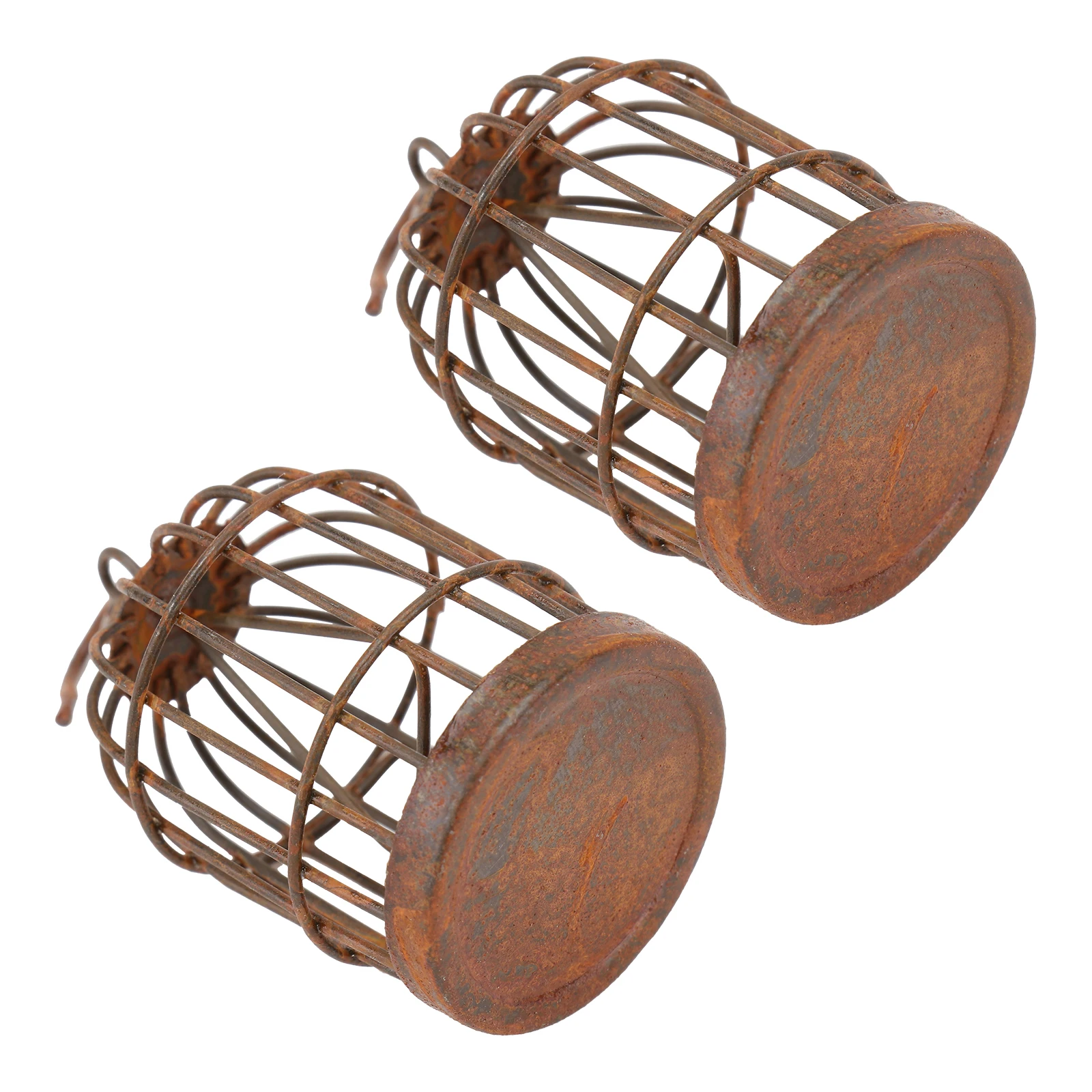 

2pcs Iron Birdcage Adornment Wrought Rust Effect Miniature for Decor Micro Landscape Hanging Ornament