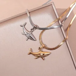 Stainless Steel Necklace For Women Man 3D Sharp Shape Gold Color Pendant Blade Chain Sea Fish Necklaces Engagement Jewelry