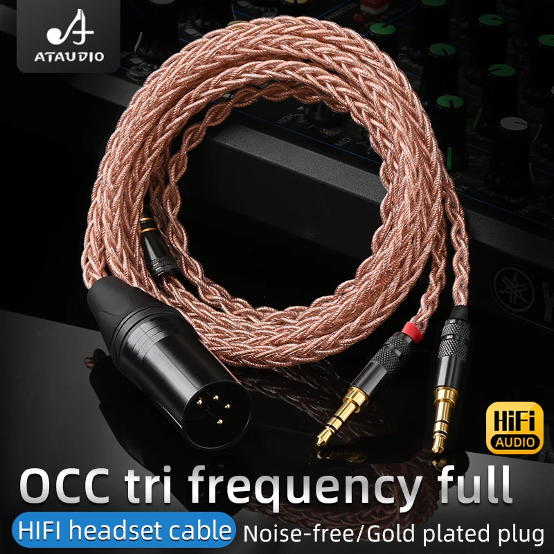 ATAUDIO Cable de auriculares HiFi de alta gama 8 soportes OCC Core 24K enchufe chapado en oro XLR a Cable de auriculares estéreo de 3,5mm para HE400i HE400s