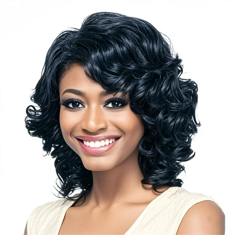 

New for women, European and American style, short black hair, African curly synthetic wig