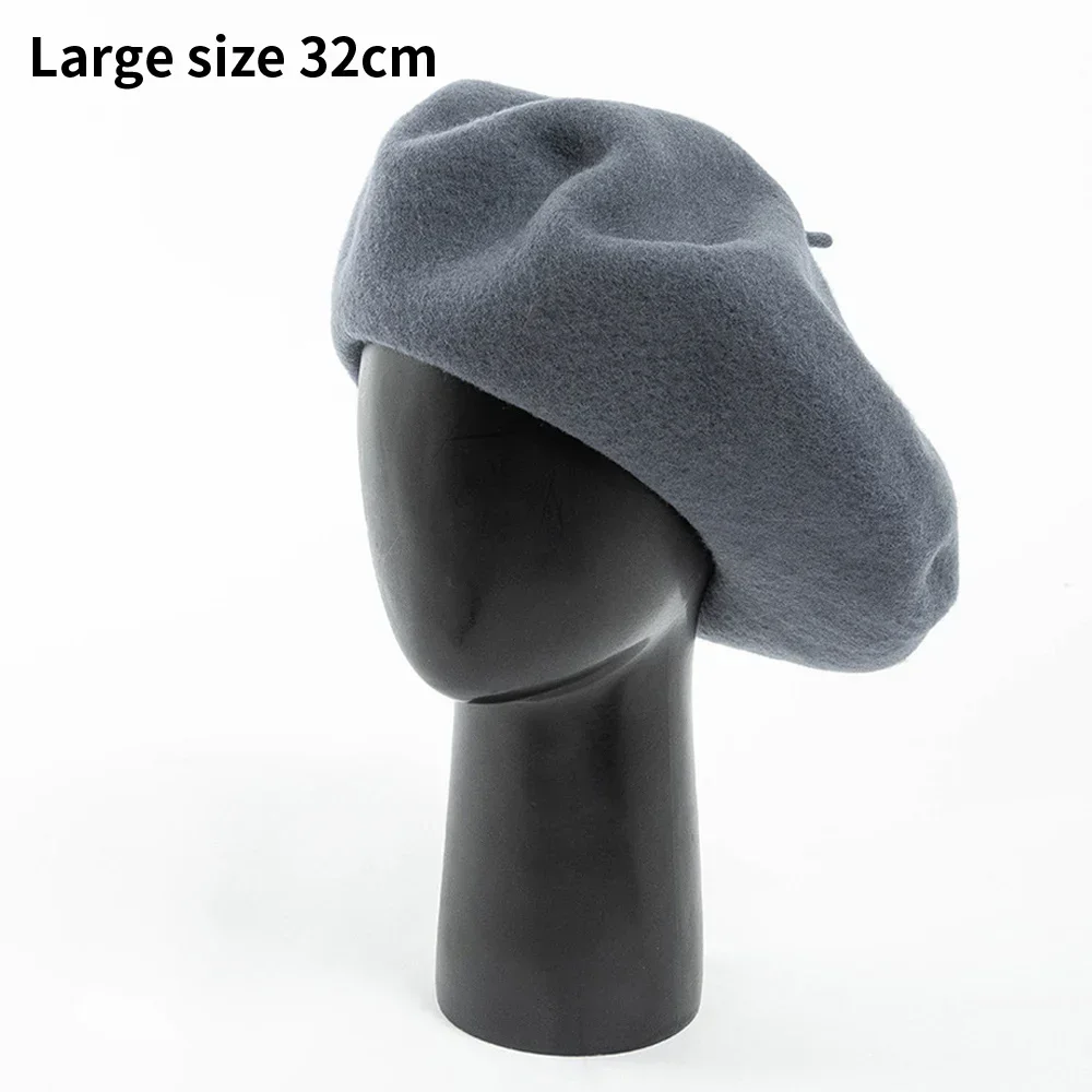 2023 New Oversized 100% Wool Berets Women  Autumn Winter 32cm Big Beret Large Size Men Hat Painter Hat Female Warm Walking Cap