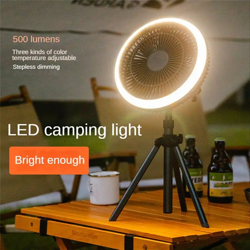 A05G-Outdoor Camping Ceiling Fan Desk Tripod Stand Air Cooling Fan USB Chargeable With Night Light