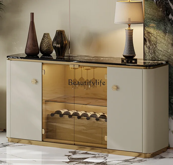 

FG28Light Luxury Sideboard Cabinet Storage Organizer Marble High-End Fashion Glass Entrance Cabinet
