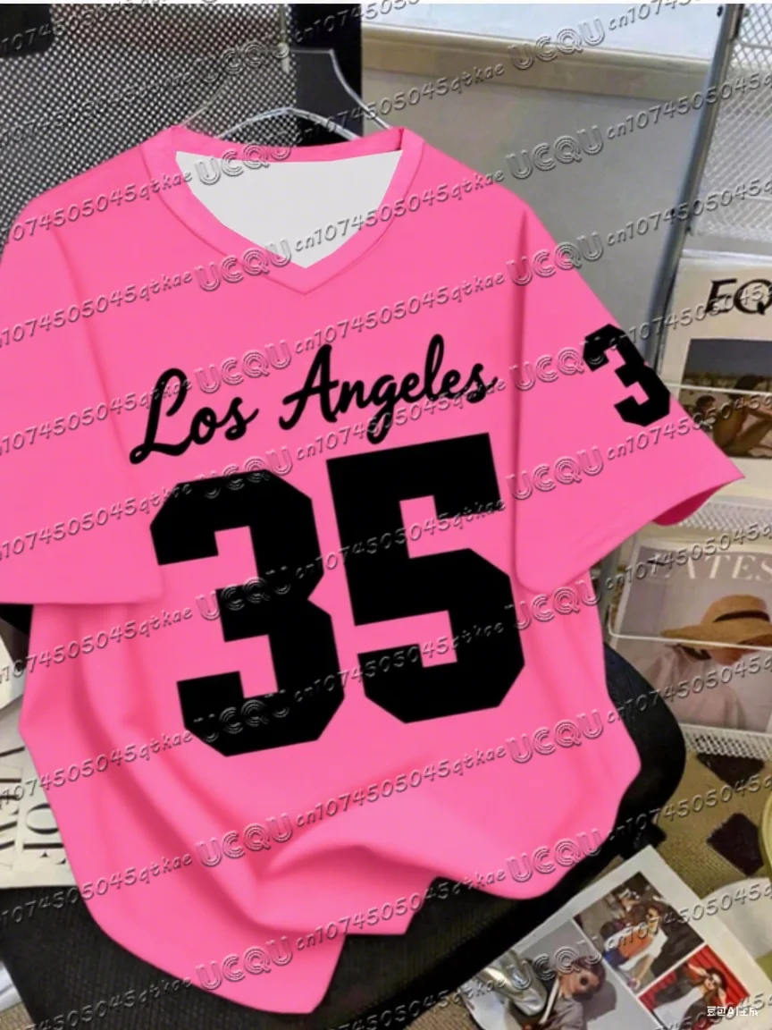 

Летняя модная женская базовая футболка с v-образным вырезом No 35 и принтом Лос-Анджелеса, мужская футболка с короткими рукавами, топы, футболки