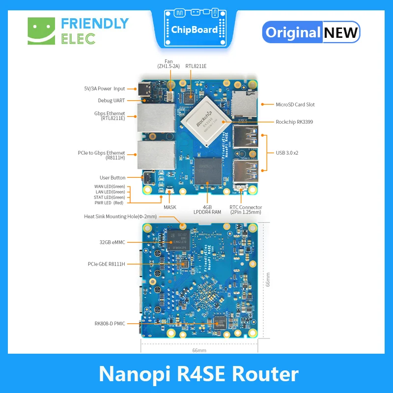 Router Nanopi R4SE amichevole, RK3399 doppia rete Gigabit 4GB 32GB EMMC con MAC