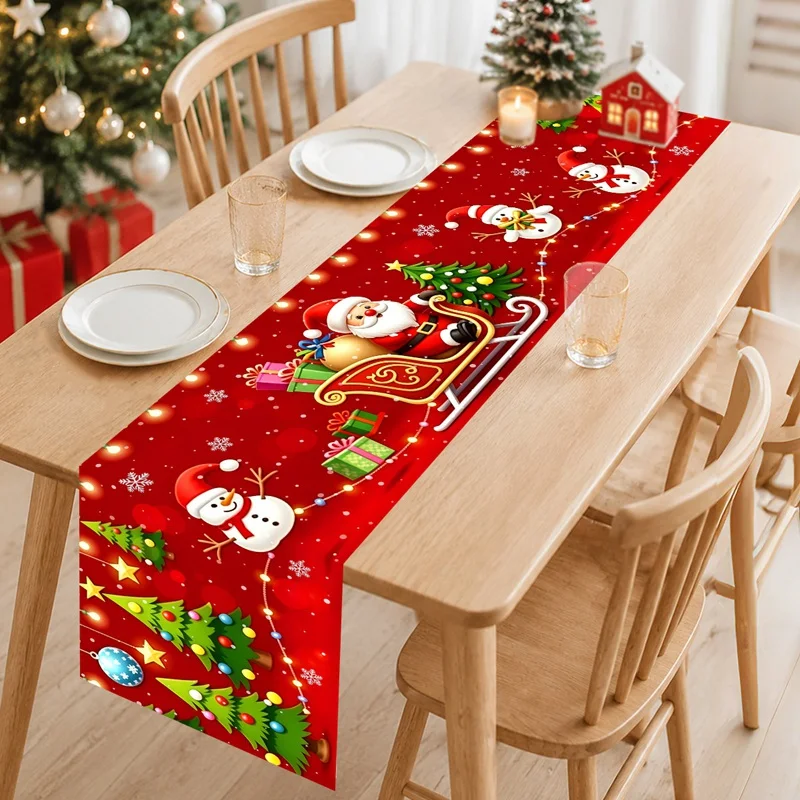 Christmas Themed Table Runner Santa Claus Snowman Designs Tablecloth Indoor Outdoor Home Party Decor Christmas Decorations 2026