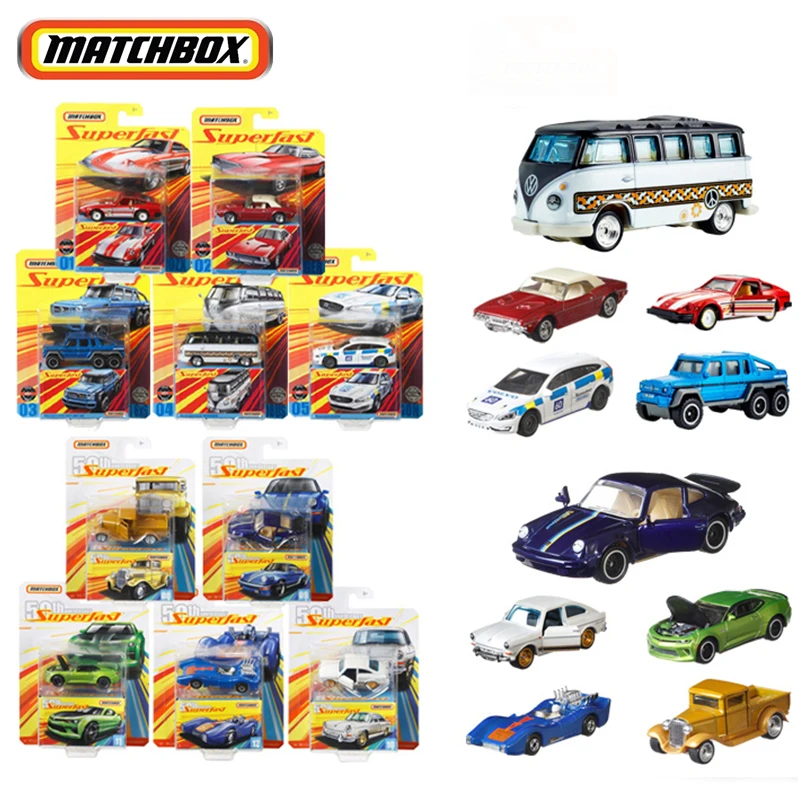 Mattel Matchbox Car Simulation Model Superfast 50th Anniversary Alloy Hot Boys Toys for Collectors Collection Set Door Open Case