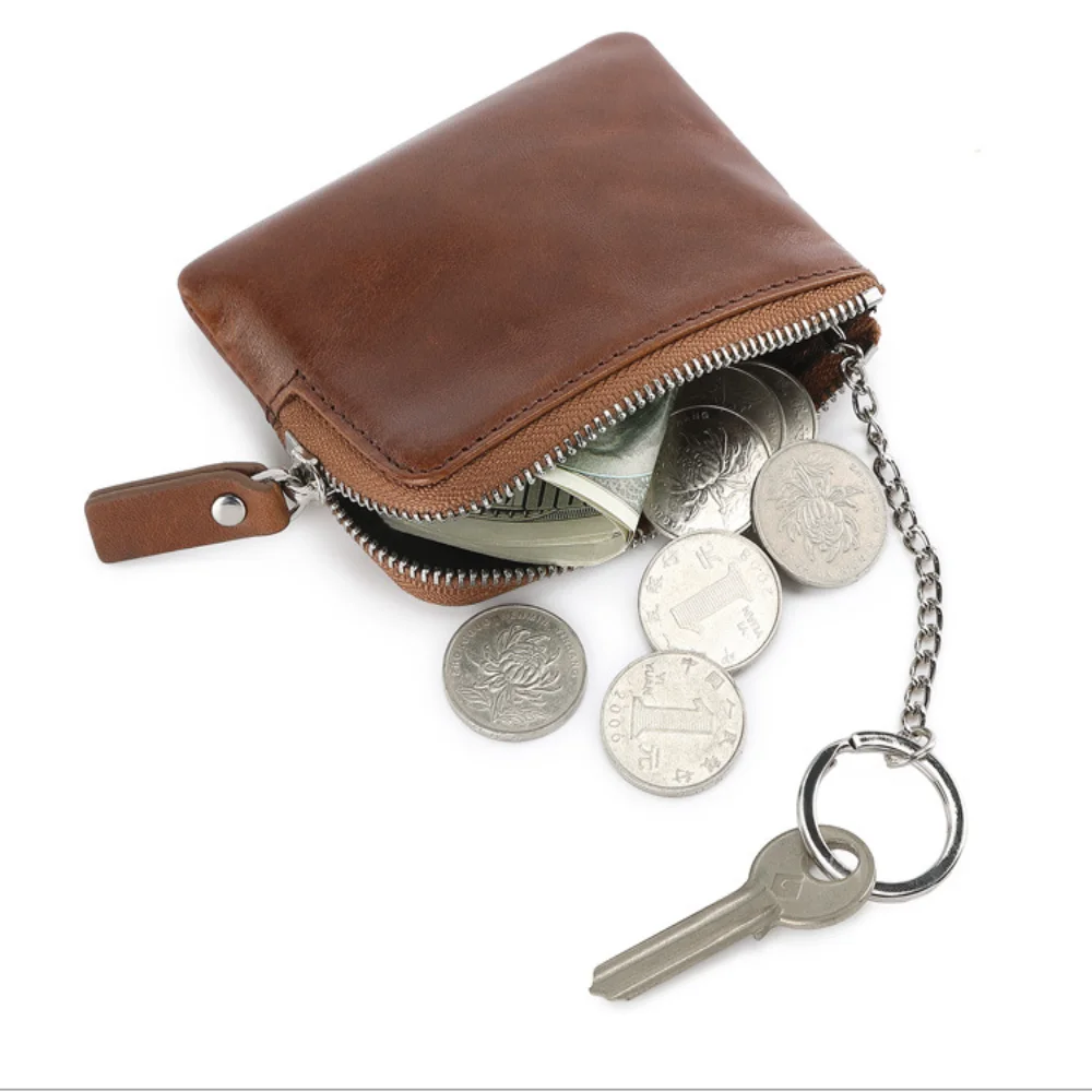 Top Layer Cowhide Men'S And Women'S Key Bag Coin Purse Small Handbag Credit Card Id Holder Zipper Mini Wallet Mini Purse