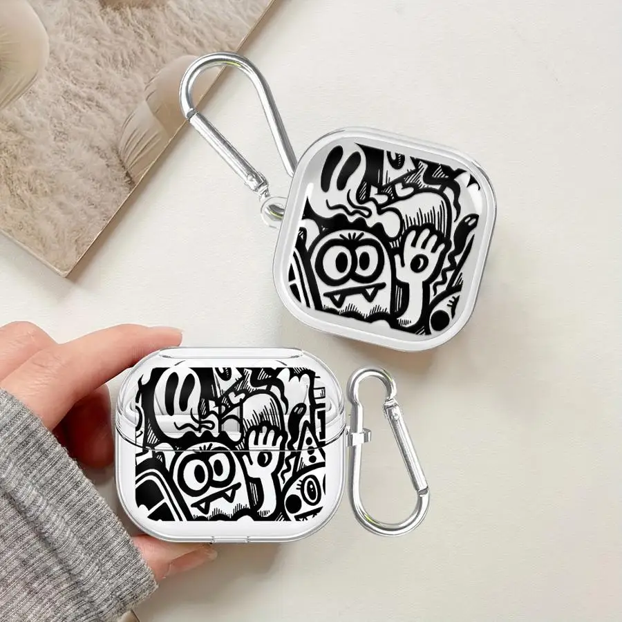 Super coole schwarze Graffiti-Hülle für Samsung Galaxy Buds 4 Pro 4Pro Live 2 3Pro 3 FE, transparente Kopfhörerhülle