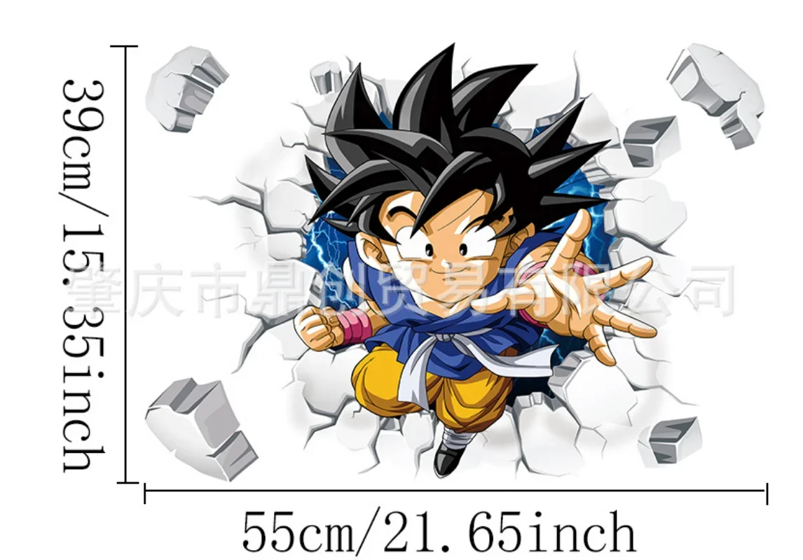 Pegatina de pared de Goku de Dragon Ball Z, Saiyans 3D realista, decoración de pared rota, pintura de dibujos animados para habitación de niños,