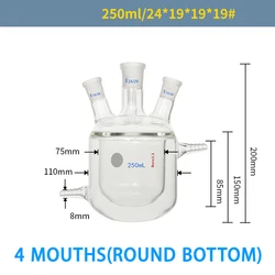 Four-neck jacketed reaction bottle double-layer reactor round bottom laboratory flask glassware 250-10000ml