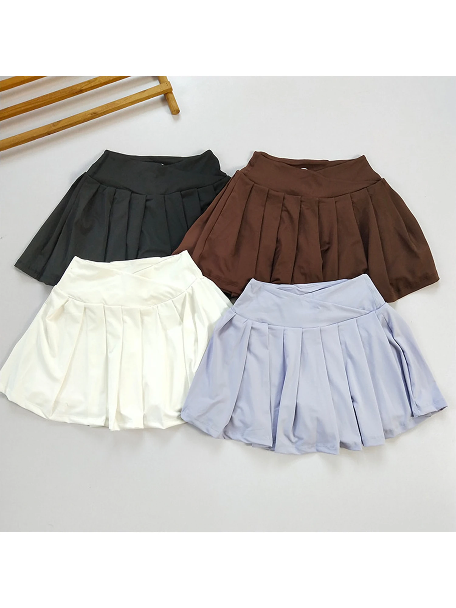 Women's Outdoor Sports Fitness Grey Skirt Fake Two-piece Quick-drying Yoga High Waist A-line Pleated Skirt with Pockets Summer