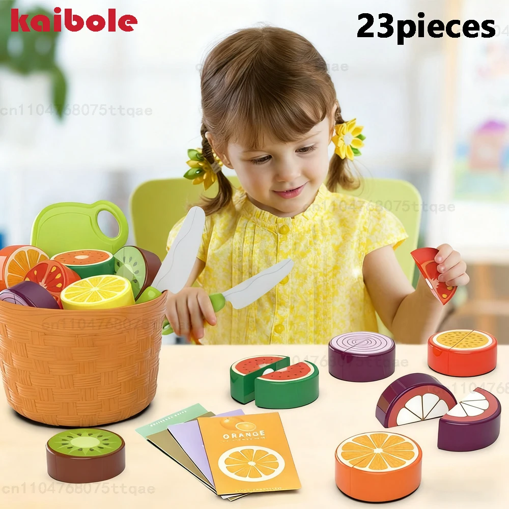 مجموعة تعليمية لقطع الفواكه والخضروات الممتعة مكونة من 23 قطعة لعبة المطبخ التظاهرية مع سلة سكاكين اللوحة هدايا عيد الميلاد للأطفال